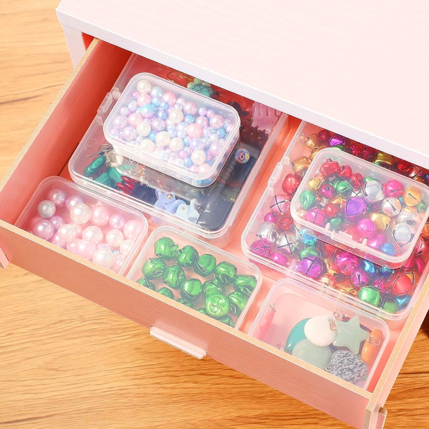 Ezranova 5 Pieces Storage Boxes with Lid,Rectangular Empty Mini Clear Plastic Organizer Storage Box Containers with Hinged Lids for Small Items Beads