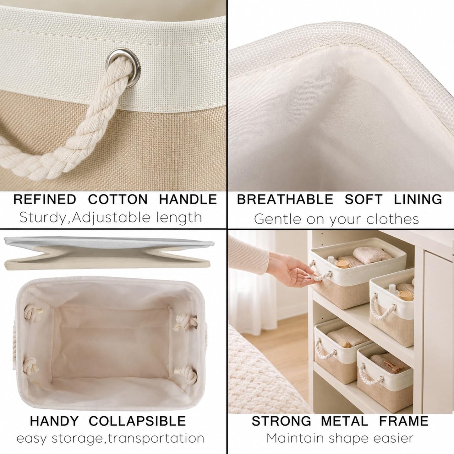 Mangata Fabric Storage Box set of 3, Foldable Fabric Storage Baskets with Handles for Cupboards, Wardrobe, Shelves, Clothes, Toys, Towel