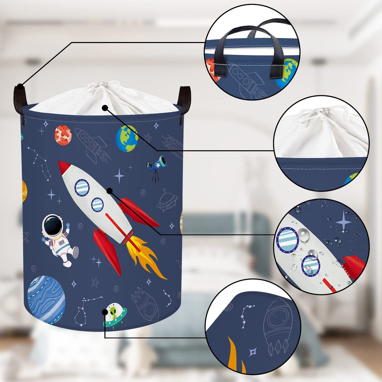 Clastyle Space Laundry Hamper Cosmic Book Storage Basket for Bathroom Parent Storage Box to Organize Toy Clothes, Rocket, 36x45 cm