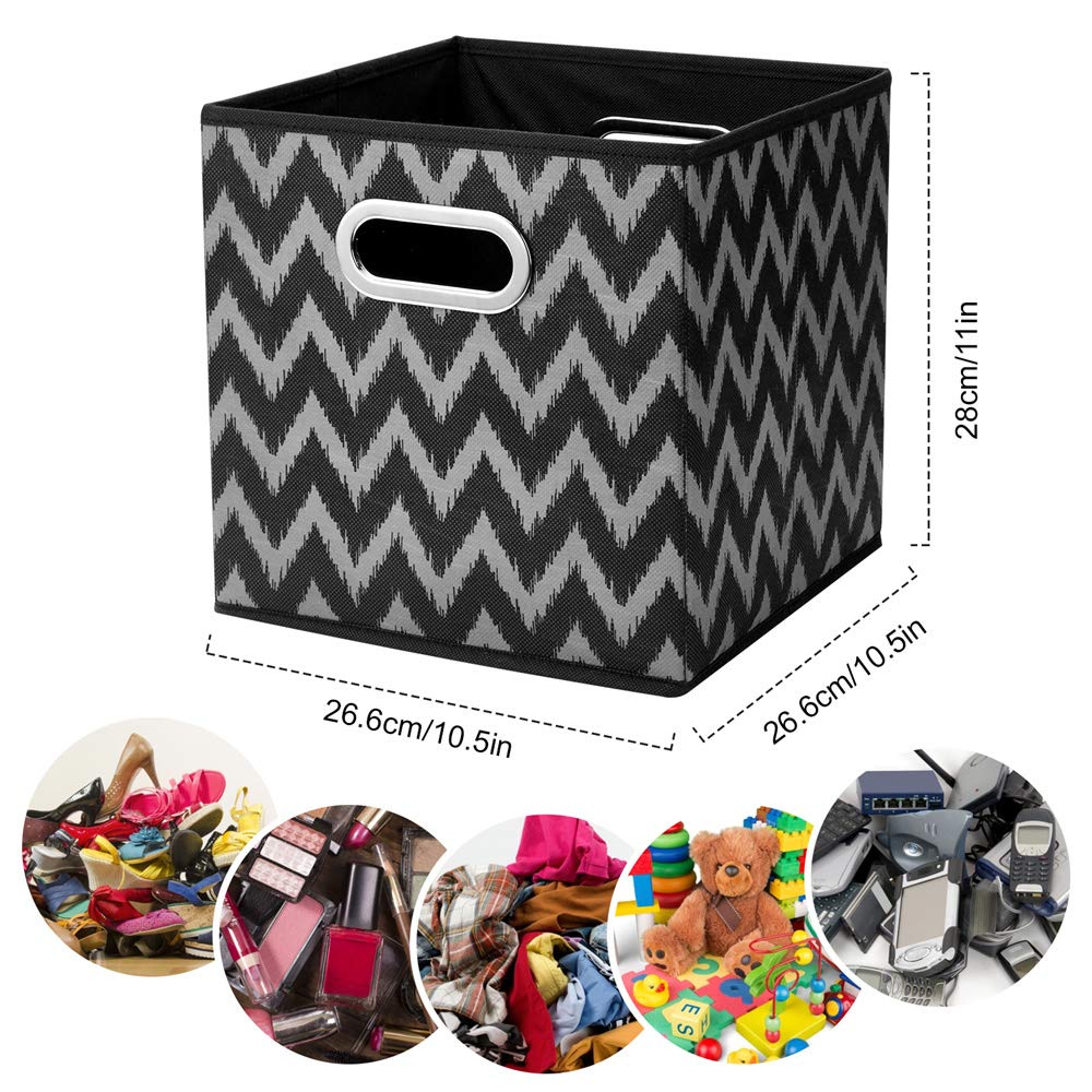 HSDT 3 Cube Storage Bins Black 10.5x10.5x11 Inch Foldable Grid Chevron Print Fabric Half Storage Basketes for Home Organizers Storage Drawer,QY-SC10-3