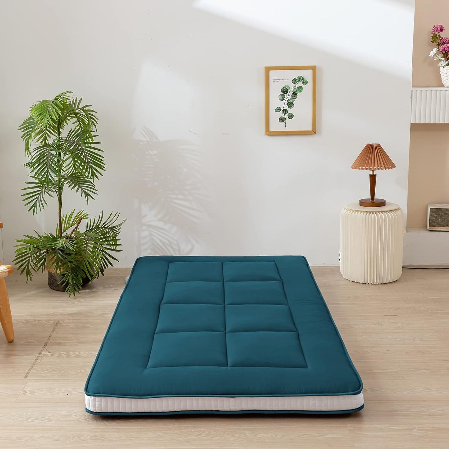 MAXYOYO Japanese Floor Futon Mattress Padded Quilted Bed Mattress Topper, Extra Thick Folding Sleeping Pad Breathable Floor Lounger Guest Bed for