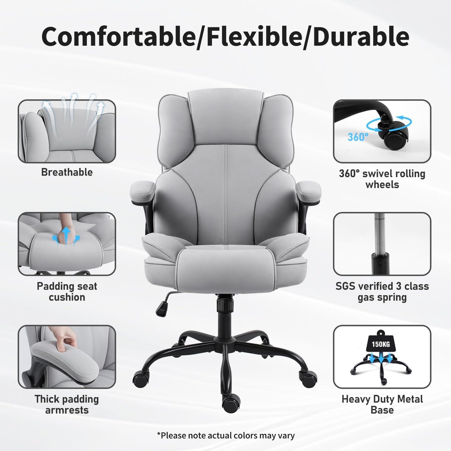 GGCIR Office Chair,Desk Chair with 90° Flip up Armrest,Computer Chairs for Adjustable Height, Comfortable for Office Home Gaming(Grey Fabric)