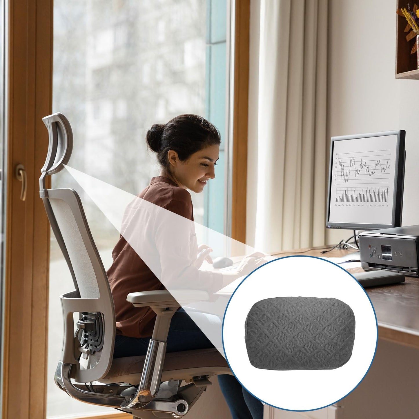 sourcing map Office Chair Pillow Cover, Office Chair Headrest Attachment Mesh Removable Headrest Protector for Home Desk Computer Chairs, Dark Gray