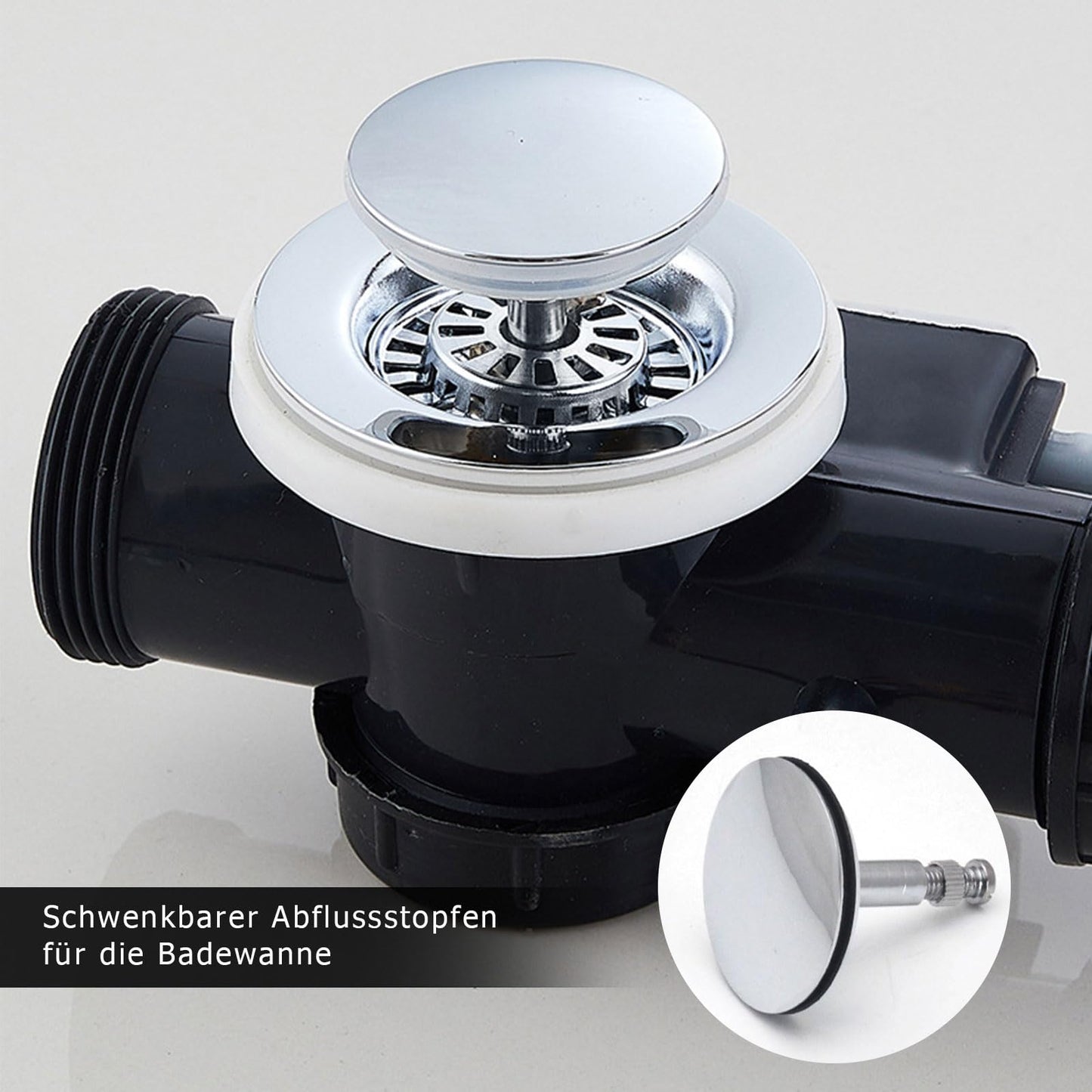 HAPPOW Bathtub Plug, 43 mm Plug Bathtub, Drain Plug Bathtub Made of Copper, Universal Bathtub Plug, Adjustable Support Rod: 47-67 mm