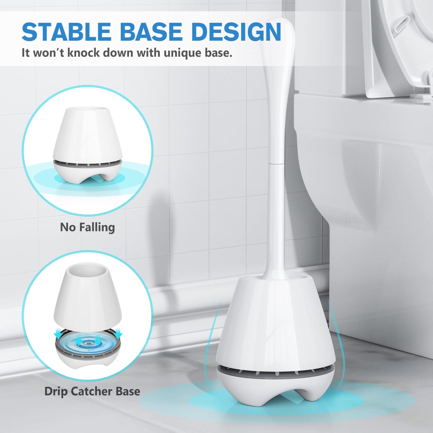 uptronic Toilet Brush and Holder 2 Pack, Toilet Brush with Ventilated Holder, Toilet Bowl Brush with Long and Large Handle for Bathroom-Ergonomic