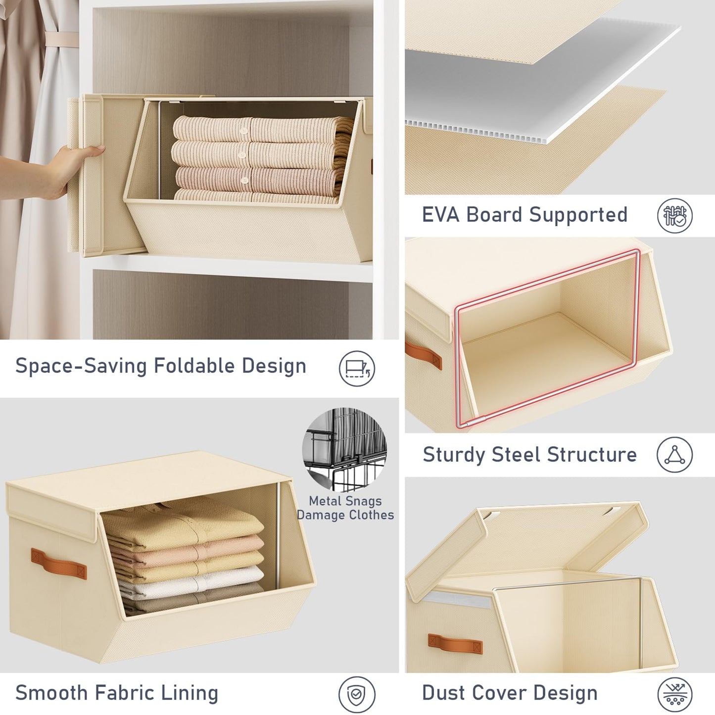 DIMJ Stackable Wardrobe Storage Organiser - Open Front Shelf Trapezoid Box