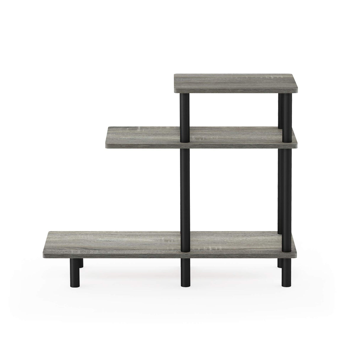Furinno TURN-N-TUBE Side Table, 3-Tier L-Shape End Table with Open Shelf, Tall Toolless Night Stand, Bedside Table, for Living Room, Bedroom