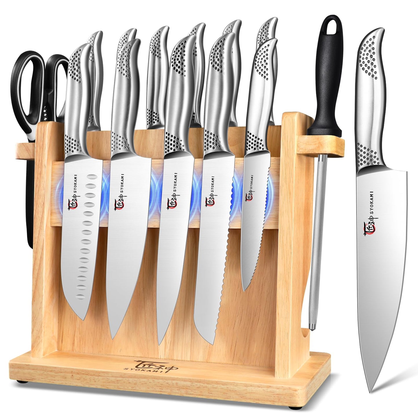 Kitchen Knife Set, Japanese Sharp Chef Knife Sets with Magnetic Holder, 14 Piece Professional High Carbon Stainless Steel Knives Block Sets with