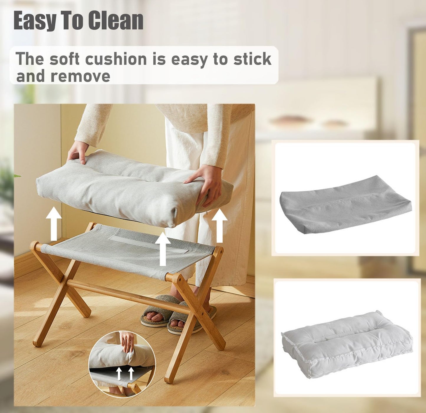 Nisorpa Foldable Foot Rest Stool Folding Footrest for Sofa Ottomans, Bamboo Footrest Soft Padded Cushioned Foot Ottoman Portable Leg Rest for Sofa