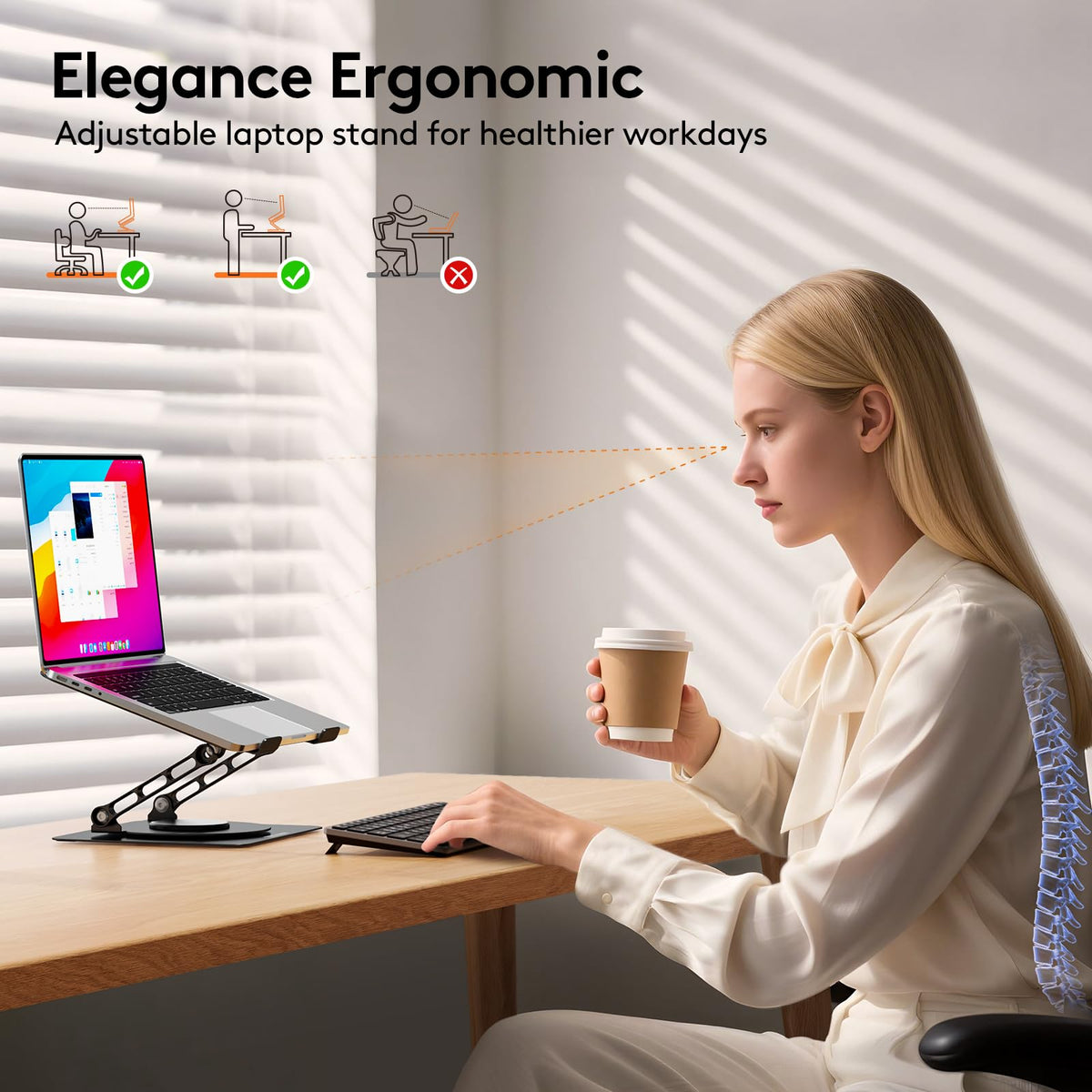 TECKNET Adjustable Laptop Stand for Desk 360° Rotating Ergonomic Black