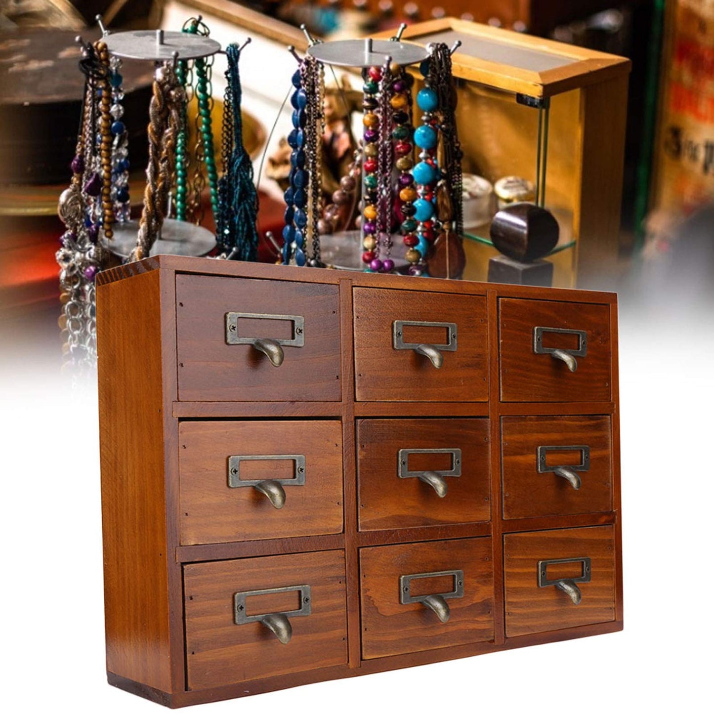 Vintage Wooden Desk Organizer with 9 Drawers, Apothecary Cabinet Tabletop Apothecary Chests and Cabinets, Herb Storage Box