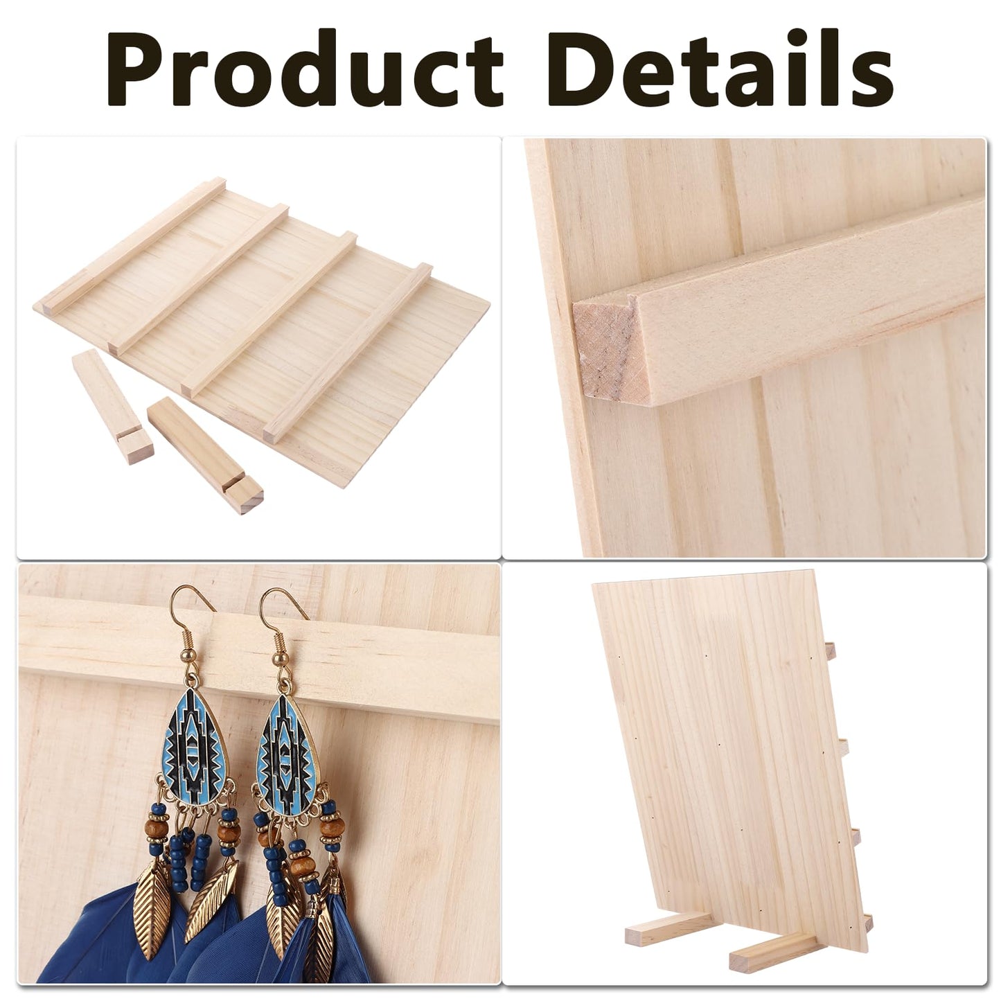 LDHHYH 2 Pack 4-Tier Wooden Jewellery Display Stand, Wood Earring Display Stands, Tiered Craft Fair Displays for Selling Craft Earring Storage