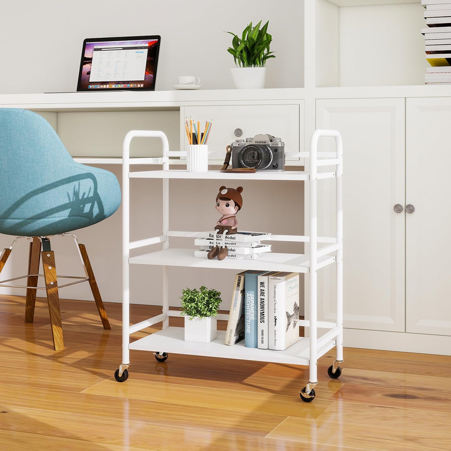HDANI Serving Trolley,3-Tier Metal Trolley,White,60x30x75cm