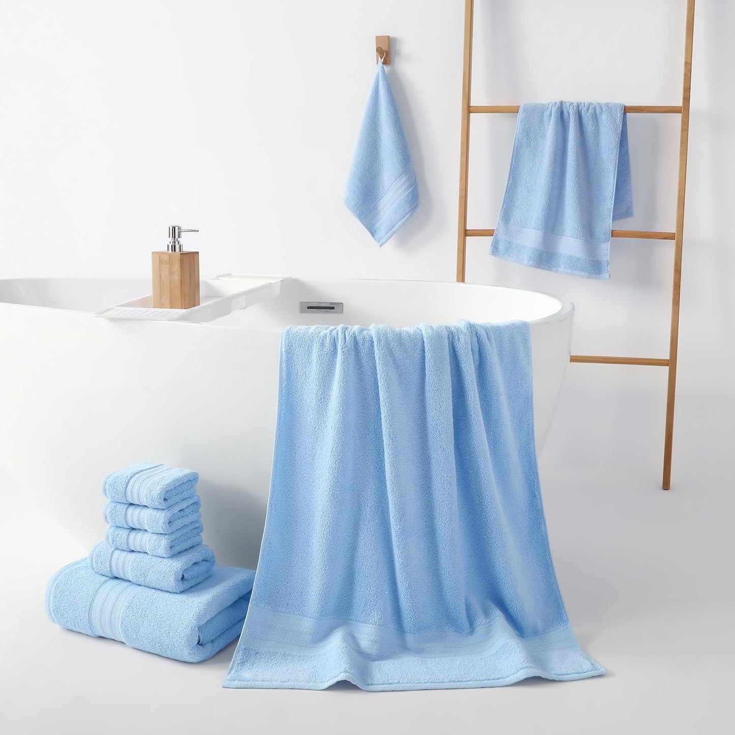 REDKISS 8 Piece Blue Towels Set with Hanging Loop-Quick Drying & Soft