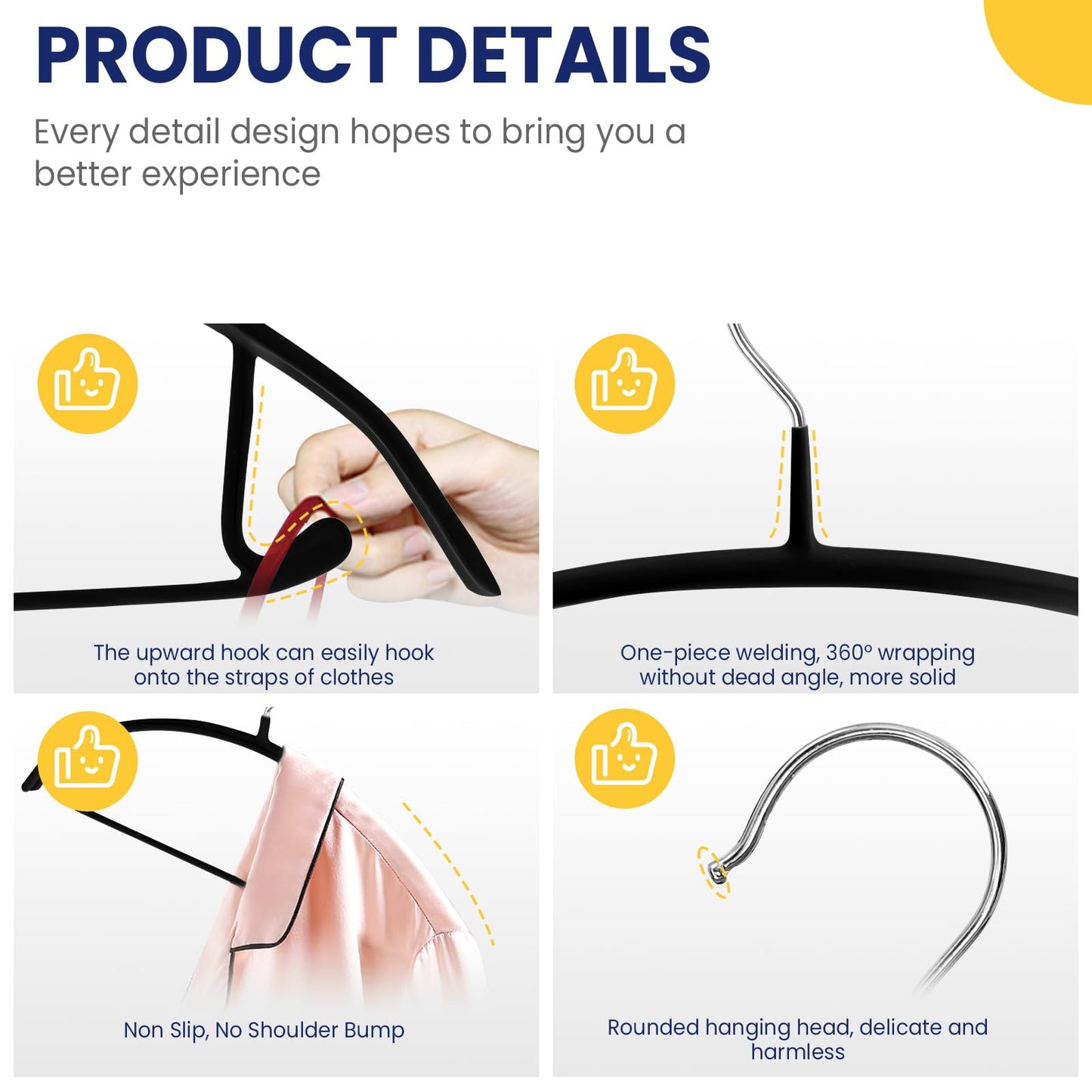 Jiang&Rong 30 Pack Rubber-Coated Non-Slip Metal Hangers (Black)