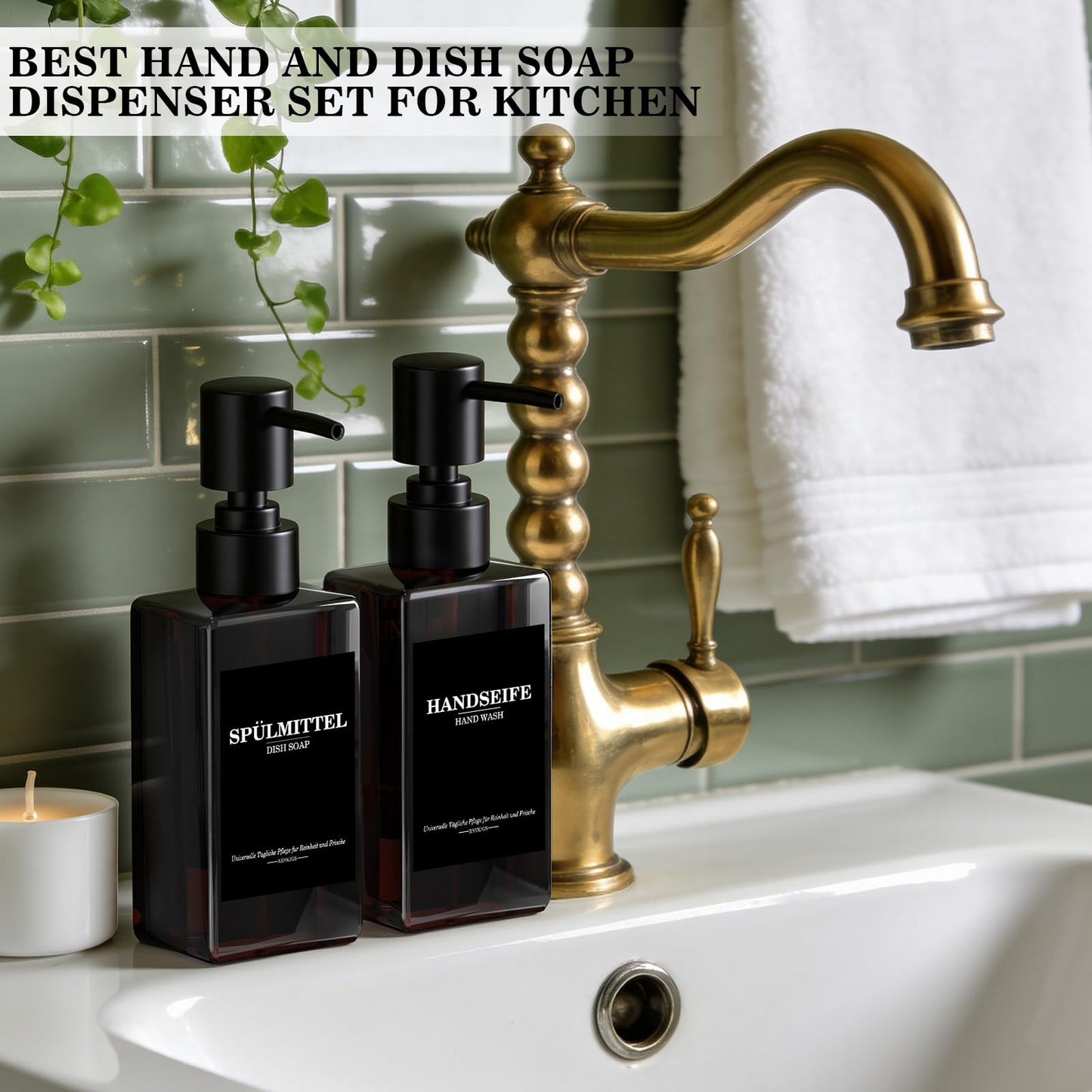 Set of 5 Reusable Shampoo Dispenser Bottles for Filling, 3 x 300 ml + 2 x 500 ml Brown Refill Bottles with Pump Dispenser