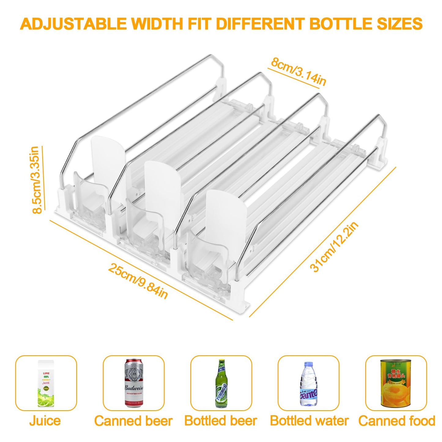XTDMJ Automatic Can Dispenser for Fridge, Upgraded Self-Pushing Drinks Organizer Holds 12 Cans, 3 Rows, 31x25 cm