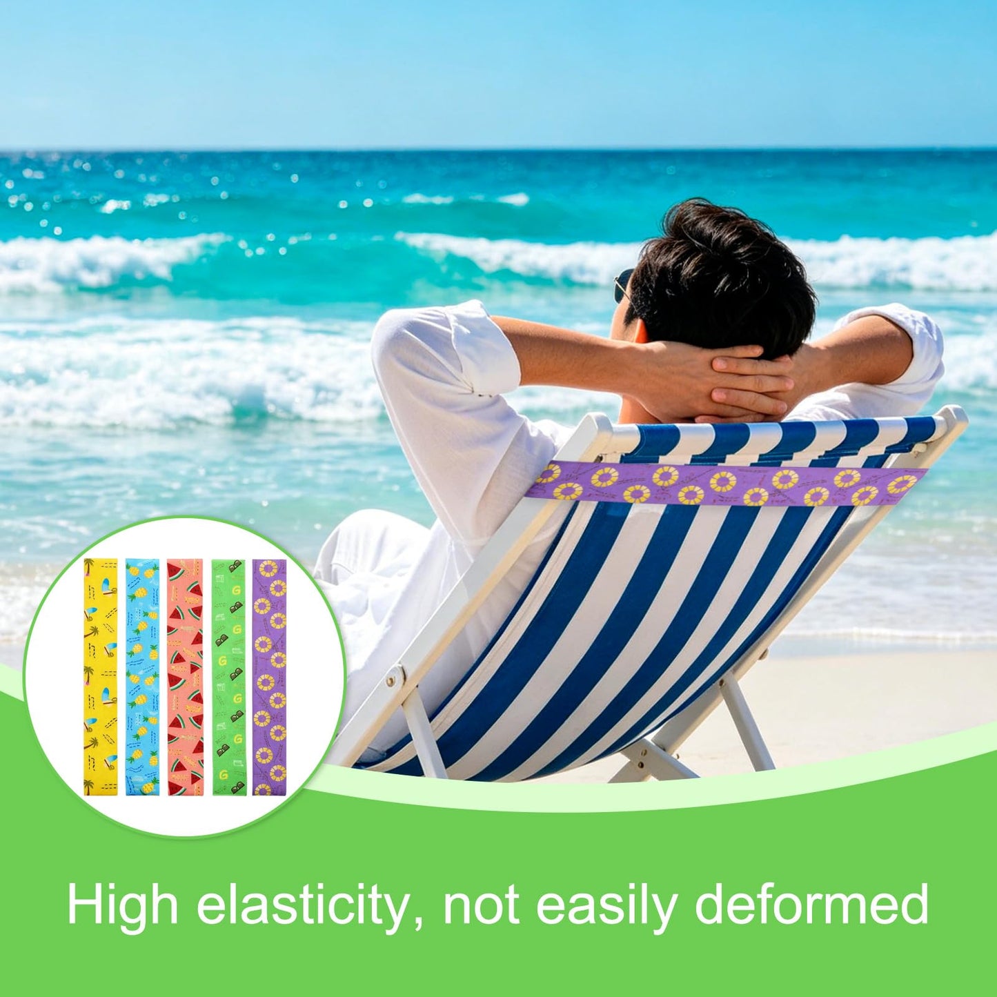 Ignara 5 Pcs Beach Towel Bands for Sun Loungers, Elastic Sunbed Towel Straps Windproof Non-Slip Beach Chair Towel Holders for Cruise Deck Chairs
