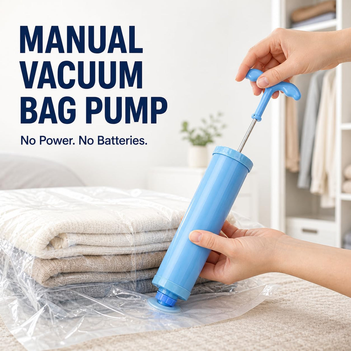 Vacuum Bag Pump Plastic Hand Air Pump Manual Compression Bag Suction Air Extractor Compressed Space Saving Clothes Storage Pipe Suction Tube Portable