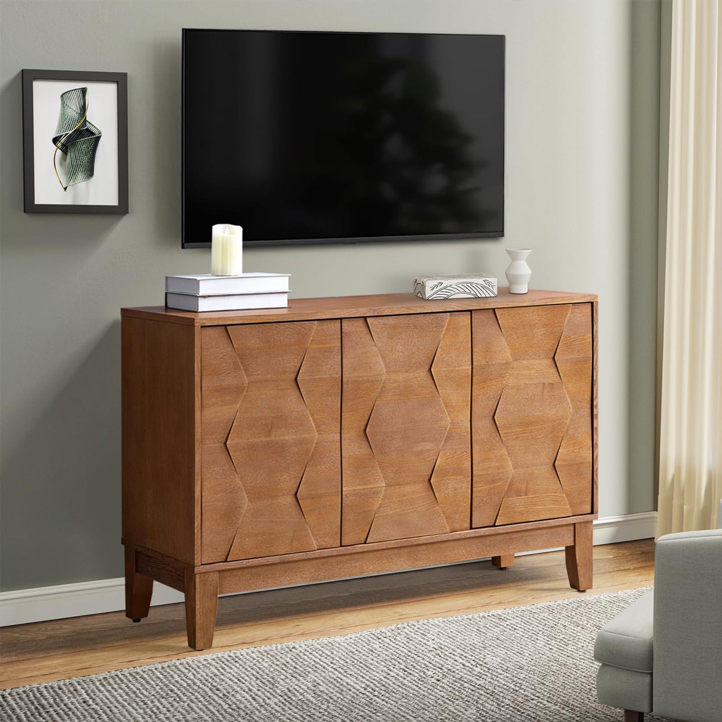 HULALA HOME 115 cm Wooden Sideboard with Adjustable Shelves, Seadrift