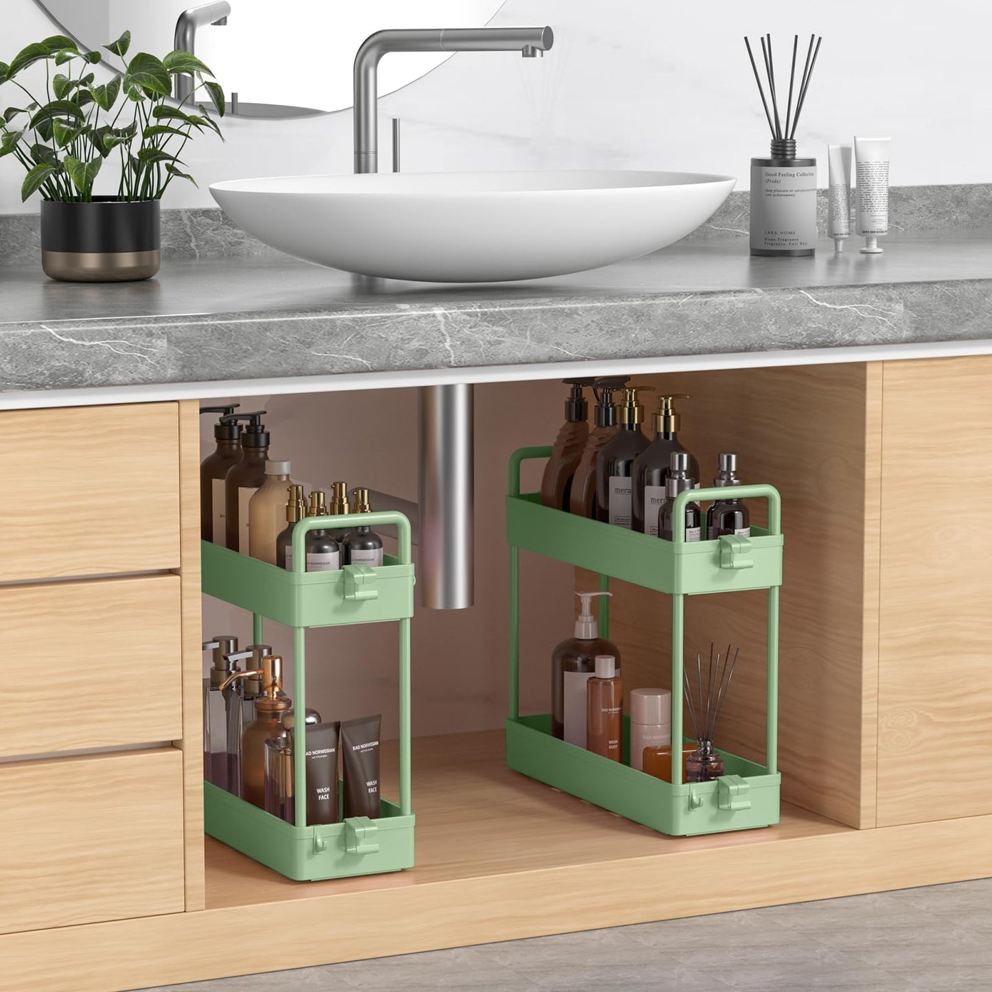 SOLEJAZZ 3-Tier Storage Trolley Cart Slide-out Slim Rolling Utility Cart Mobile Storage Shelving Organizer for Kitchen, Bathroom, Laundry Room