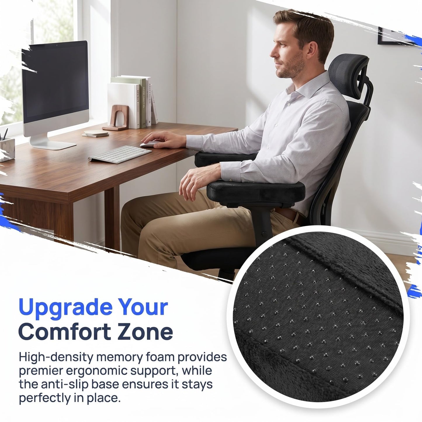 2 Pack Ergonomic Office Chair Armrest Pads, Memory Foam Arm Covers