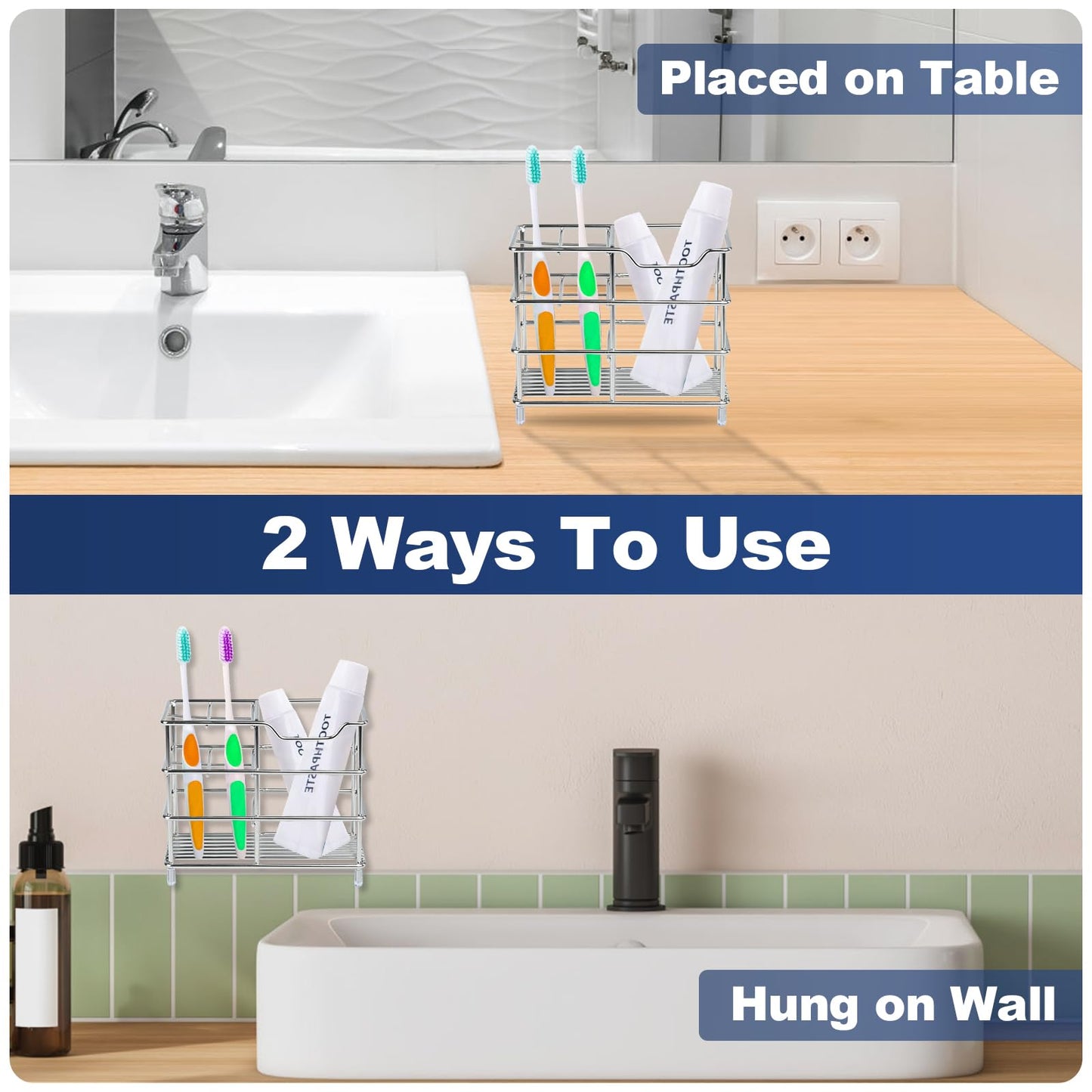 ONLYQIQIU Silver Toothbrush Holder for Bathroom Organiser Storage, 5 Slots Ventilated Toothbrush Stand Mould-Proof