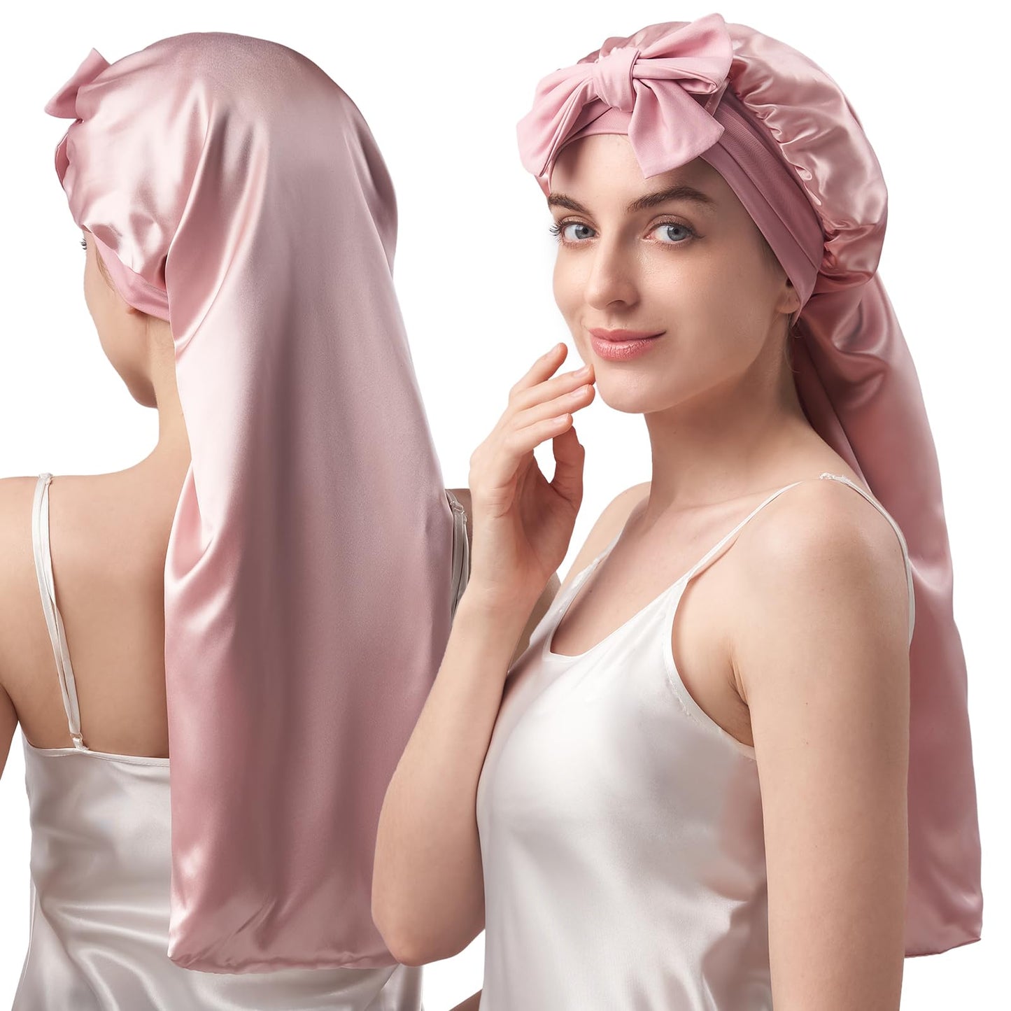 Umisleep 22 Momme 100% Mulberry Silk Bonnet for Women, Longer Luxury Double Layer & Soft Silk Hair Wrap for Sleeping with Adjustable Wide Band,
