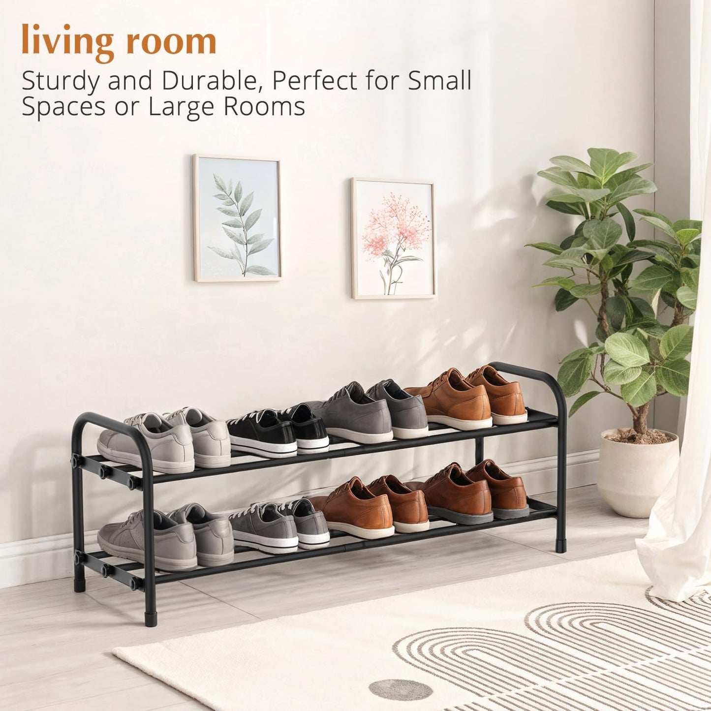 YUWHFEI Extendable Shoe Rack, 2 Tier Small Shoe Racks Adjustable Metal, Black Shoe Storage Organiser for Hallway, Inside Wardrobe, Closet, Bedroom
