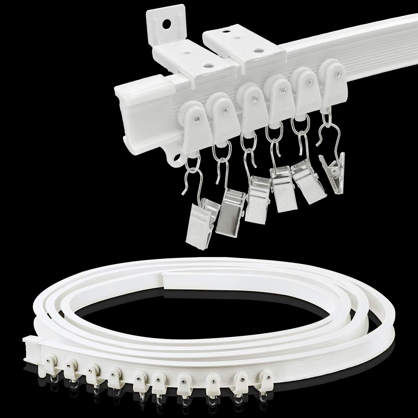Ceiling Curtain Track, Flexible Bendable Drop Sliding Ceiling Curtain Track Room Divider Curved Ceiling Track System With Clips 9.81Ft Alloy Plastic