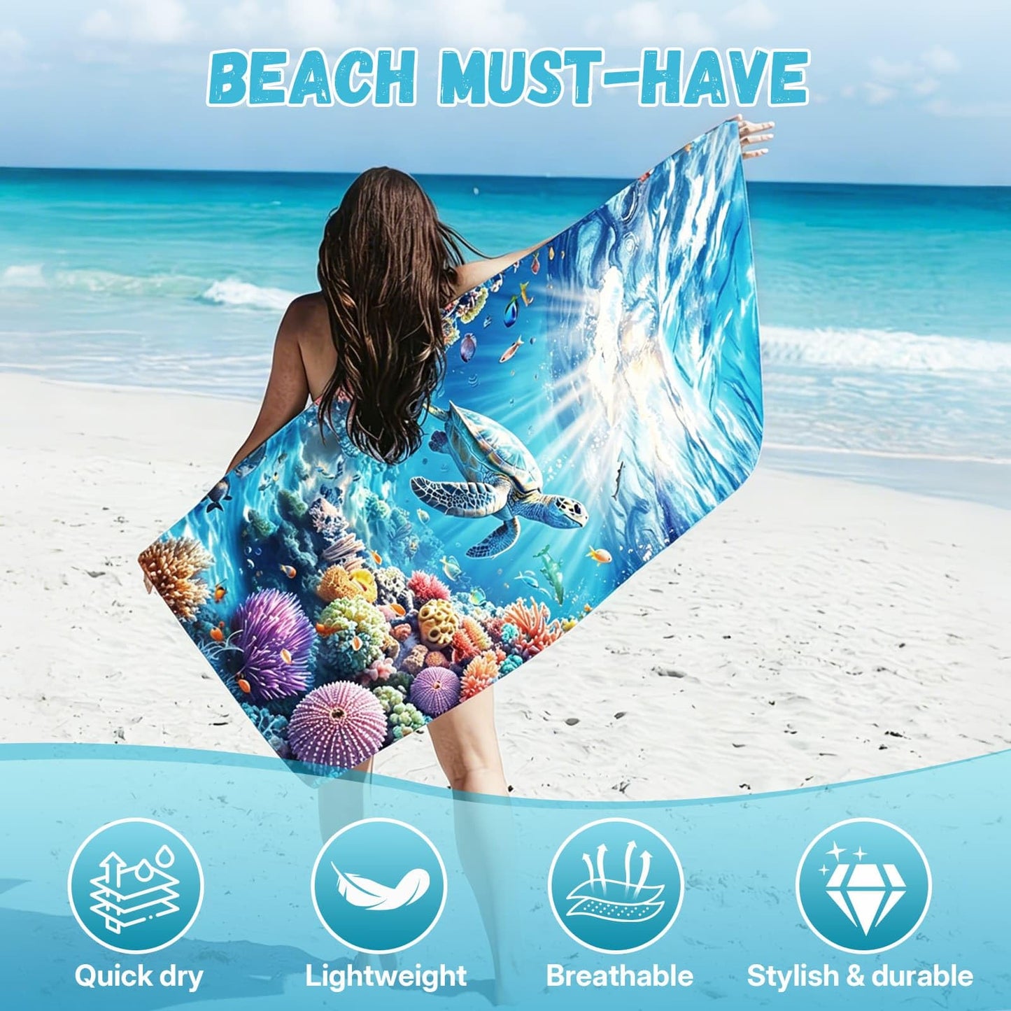 Microfibre Beach Towels for Adults, 180 × 90 cm Extra Large Quick Dry Towel