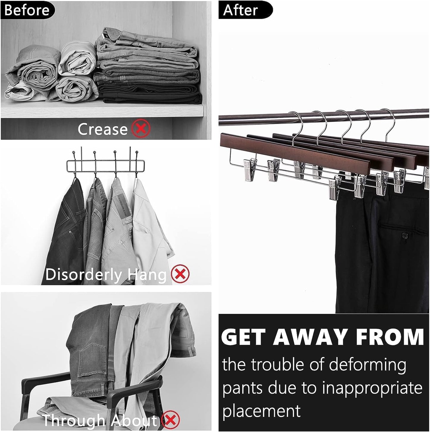 Amber Home 10pcs Wooden Trousers Hangers, Wood Skirts Hangers, Antique