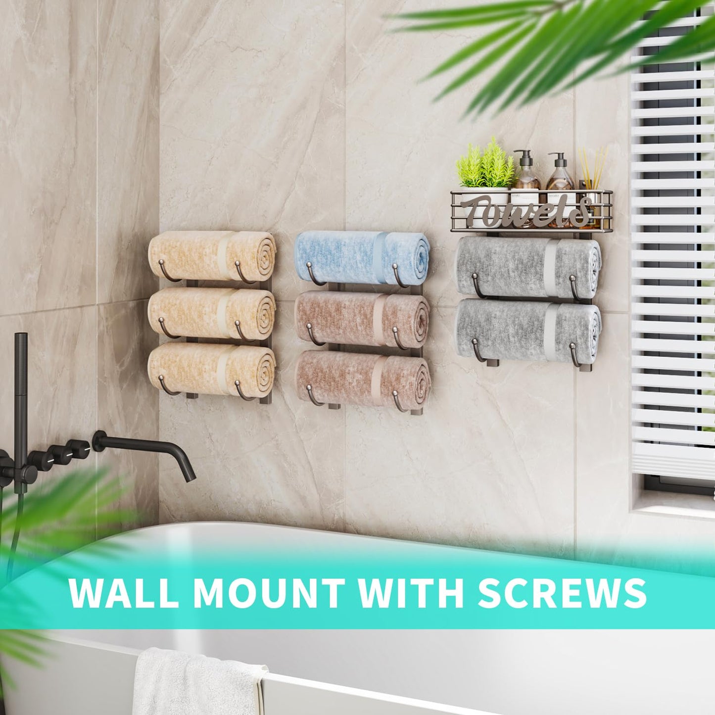 HapiRm Over Door Towel Rack - Towel Storage Rack Wall Mounted with Metal Shelf Basket