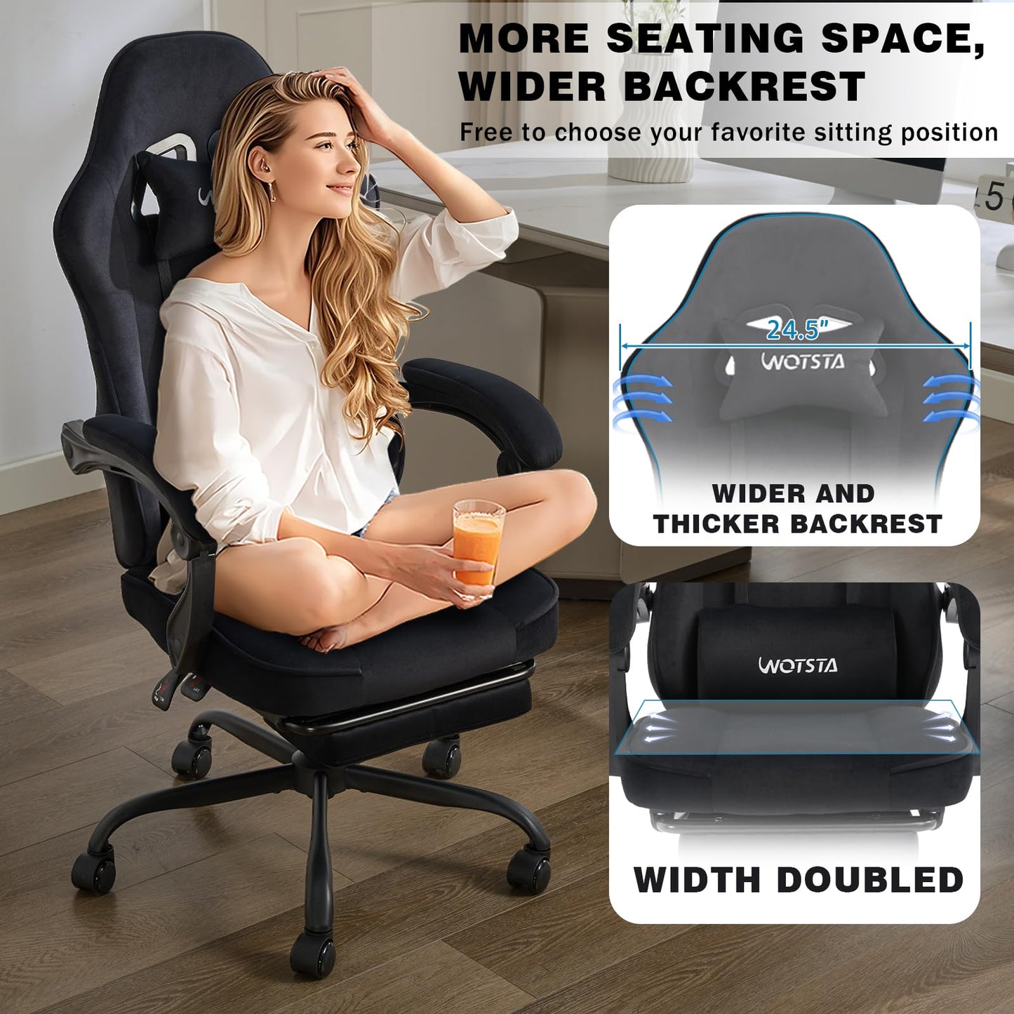 WOTSTA Gaming Chair for Adults, Ergonomic Gaming Chair with Footrest, Lumbar Support and Headrest, Adjustable Height computer chairs gaming