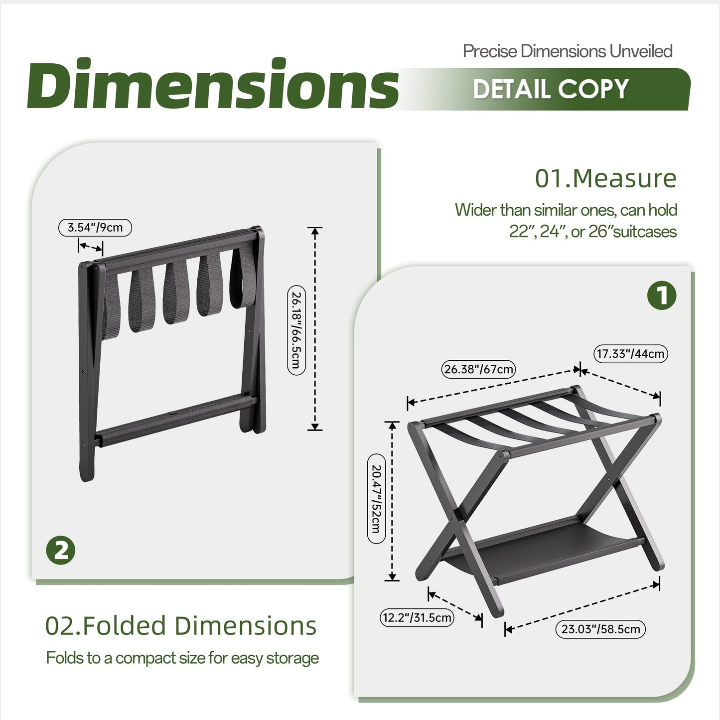 vovala Luggage Rack, Folding Suitcase Stand with Storage Shelf, Premium Bamboo Luggage Holder for Guest Room, Bedroom, Hotel, Closet