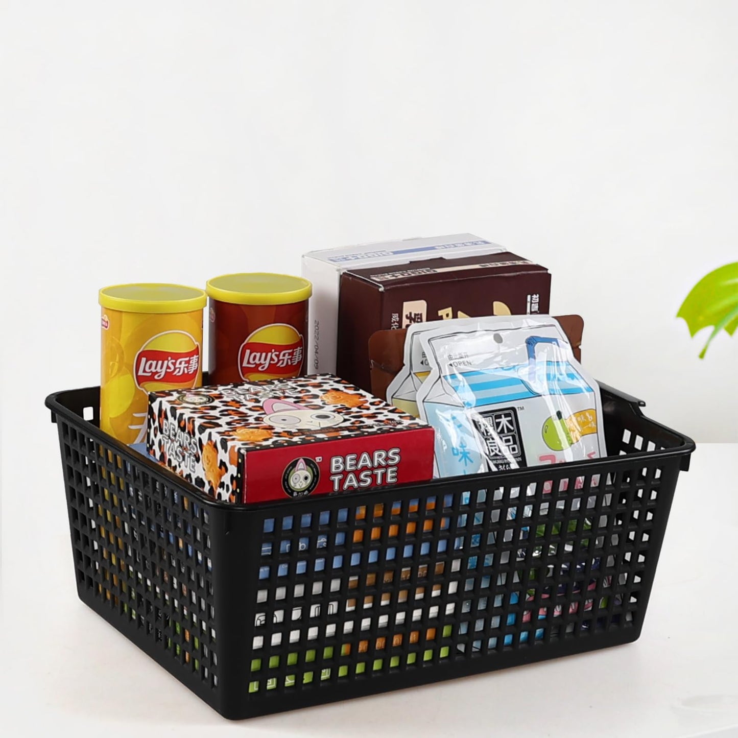 Loiycg 6 Packs Plastic Weave Storage Baskets, Kitchen Organiser Box, Black