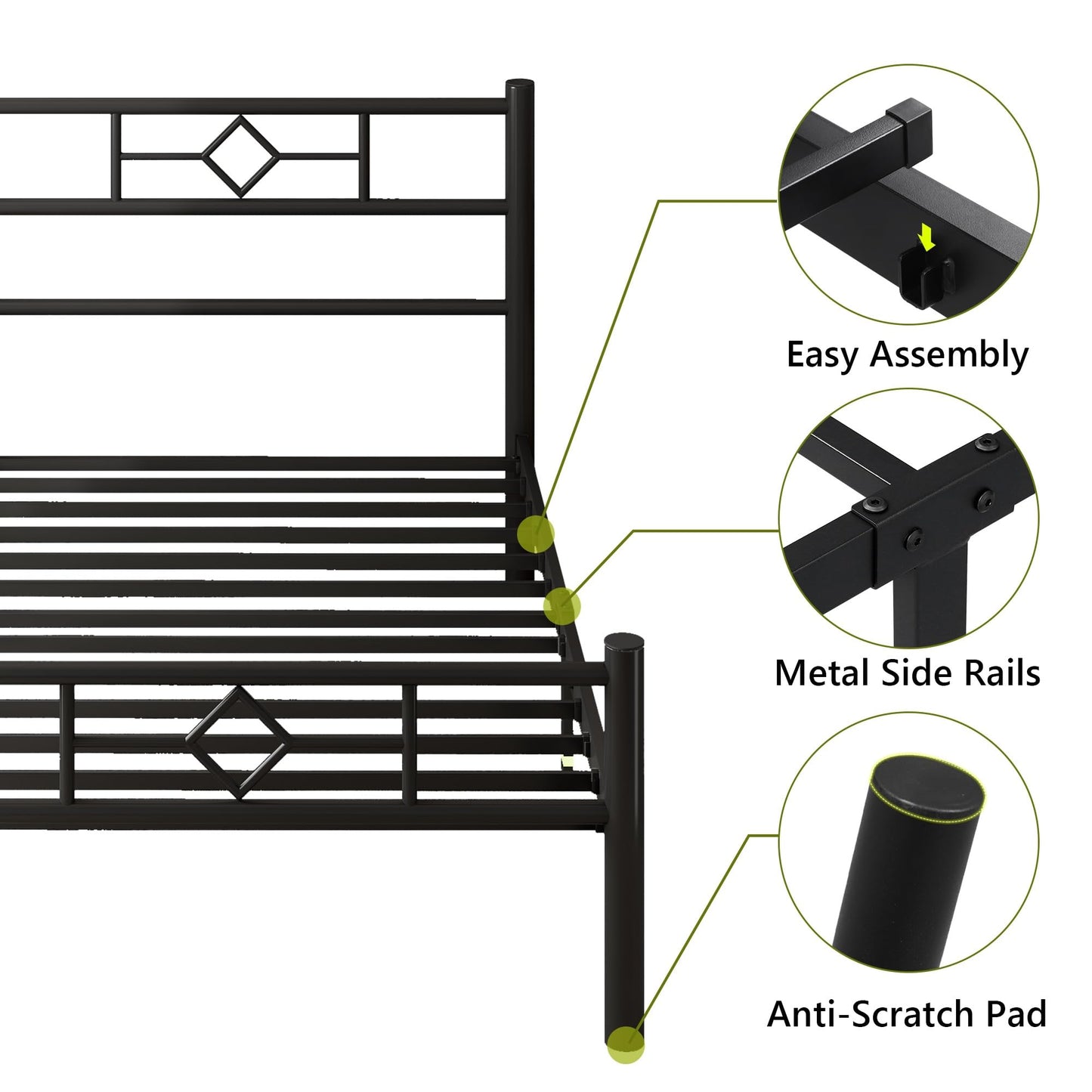 Feonase Single Bed Frame with Headboard and Footboard, Metal Platform Bed Frame Single with Underbed Storage, Solid Metal Slats Support