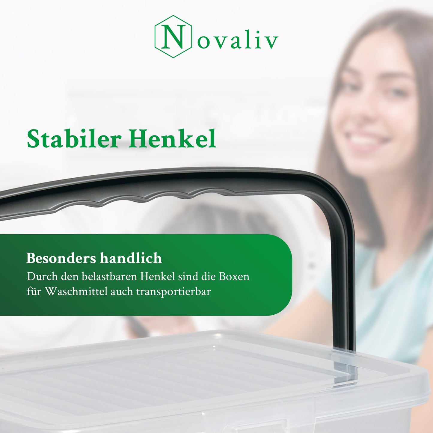 Novaliv Detergent Box with Lid 4 Litres I Transparent I 23.5 x 18 x 18.5 cm I Box Washing Powder Storage Box with Handle Detergent Storage Detergent