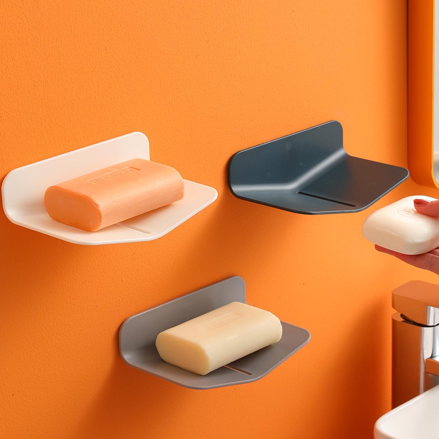 Self-draining Shower Soap Holder for Soap or Sponge No Drilling Soap Saver with Strong Viscosity for Shower V-shaped Soap Dish for Bathroom and