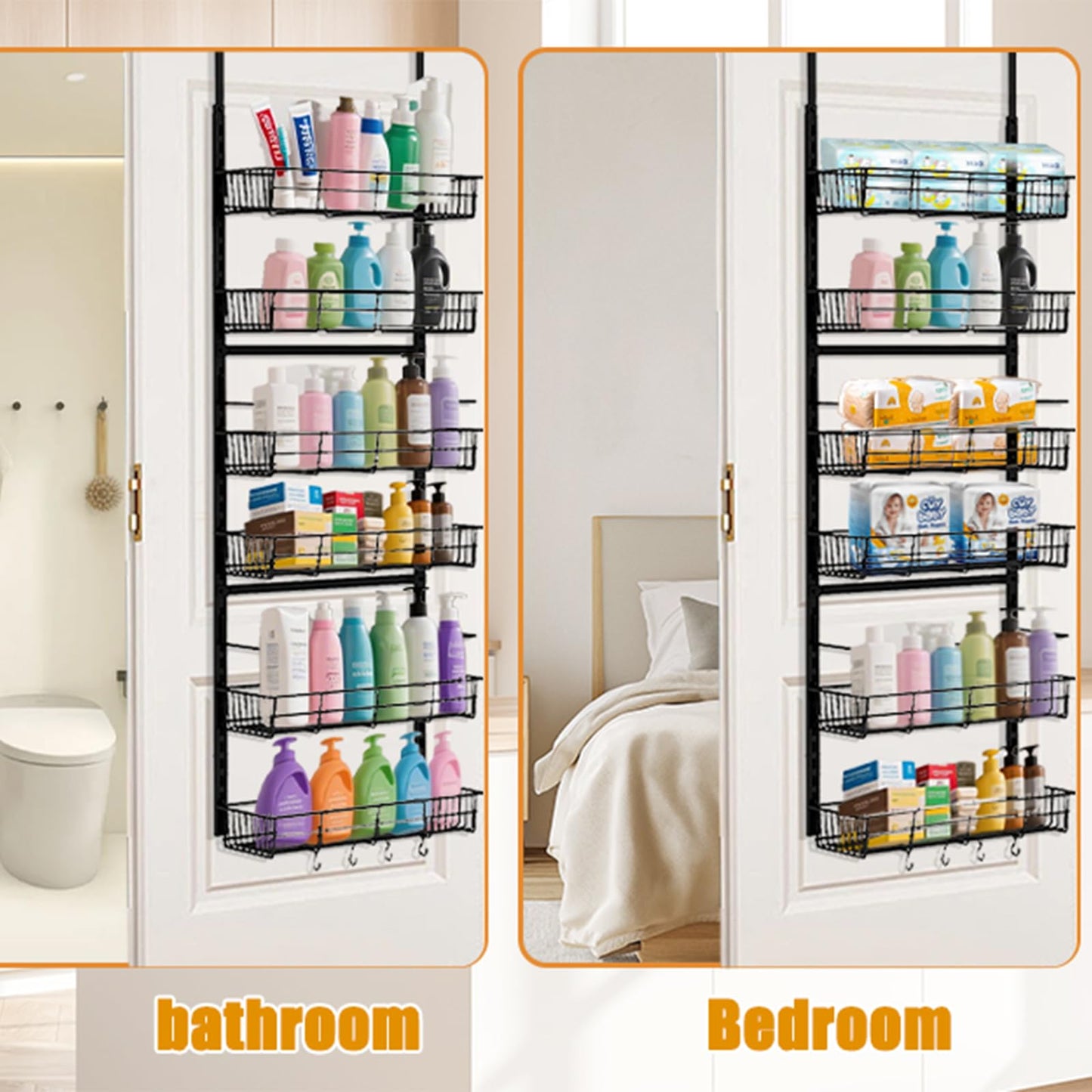 SHHZHIFAN 2 Pack 6-Tier Over Door Pantry Storage, Kitchen Hanging Storage with Adjustable Baskets, Back of Door Organization, Spice Rack for Kitchen