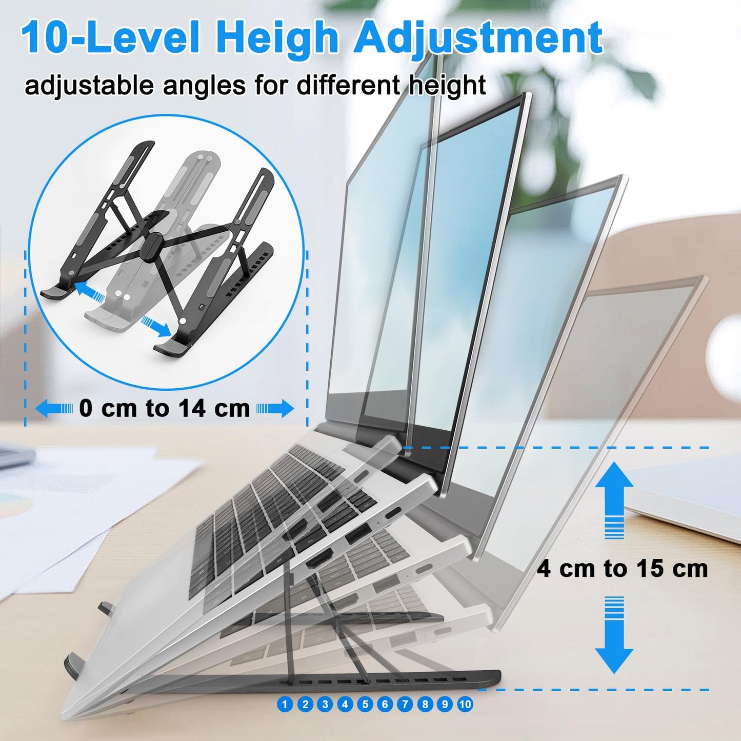 MECHEER Laptop Stand for Desk Adjustable, Folding Tablet Stand Aluminum Laptops Holder, Portable Laptop Riser for Desk
