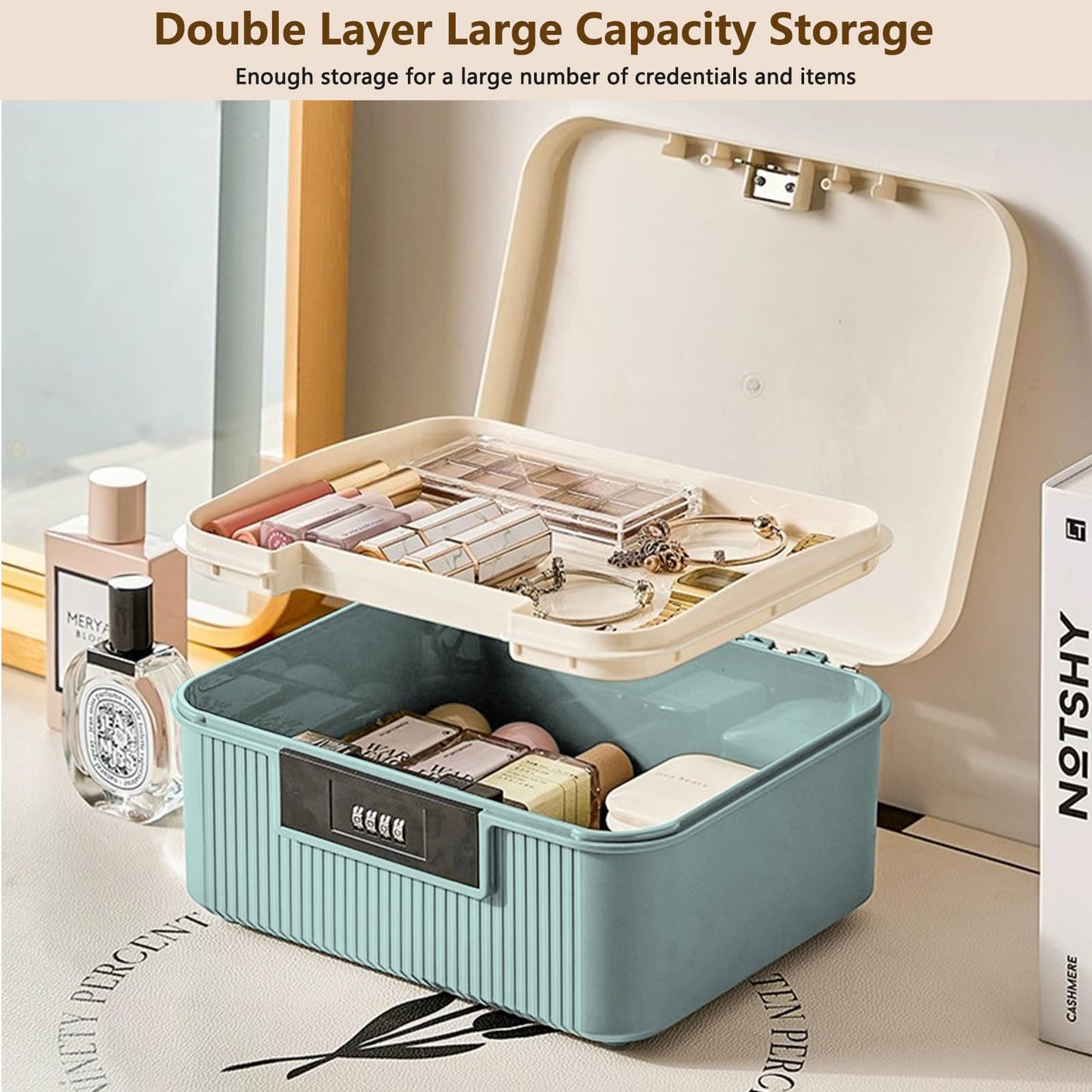 HOTOOLME Lockable Storage Container Bin,Medicine Organizer Box Blue, S