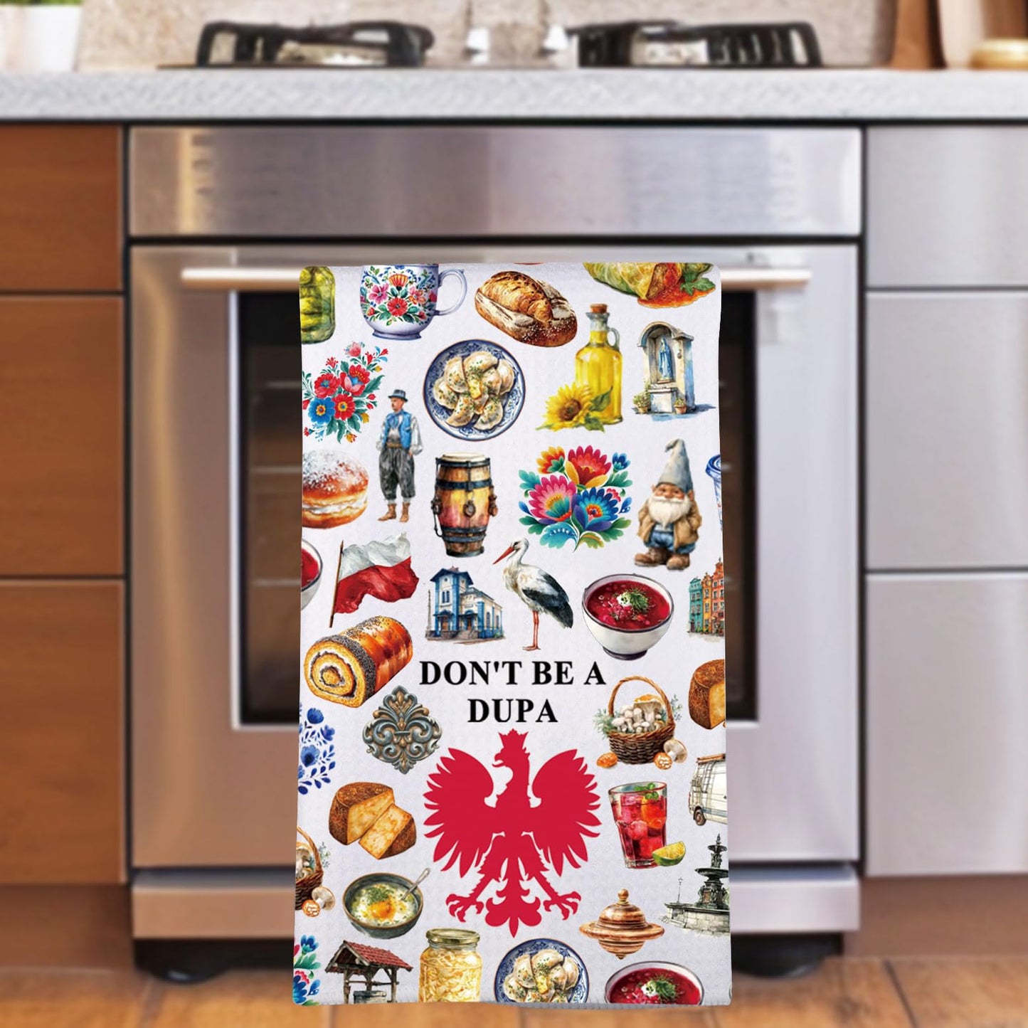 MYSOMY Polish Dish Towels Poland Souvenirs Gifts Don't Be a Dupa Polska Towels Polish Mom Gift Poland Chef Kitchen Merch (ManyDUPA kt2)