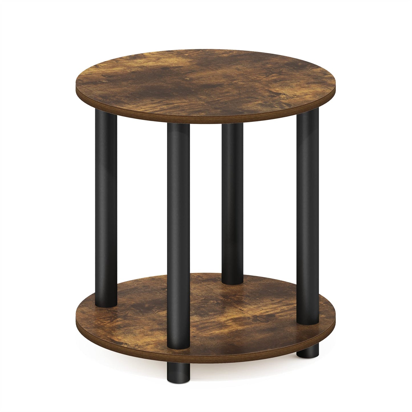 Furinno TURN-N-TUBE Side Table, 2-Tier Small Round End Table with Open Shelf, Toolless Assembly Night Stand, Bedside Table, for Living Room, Bedroom