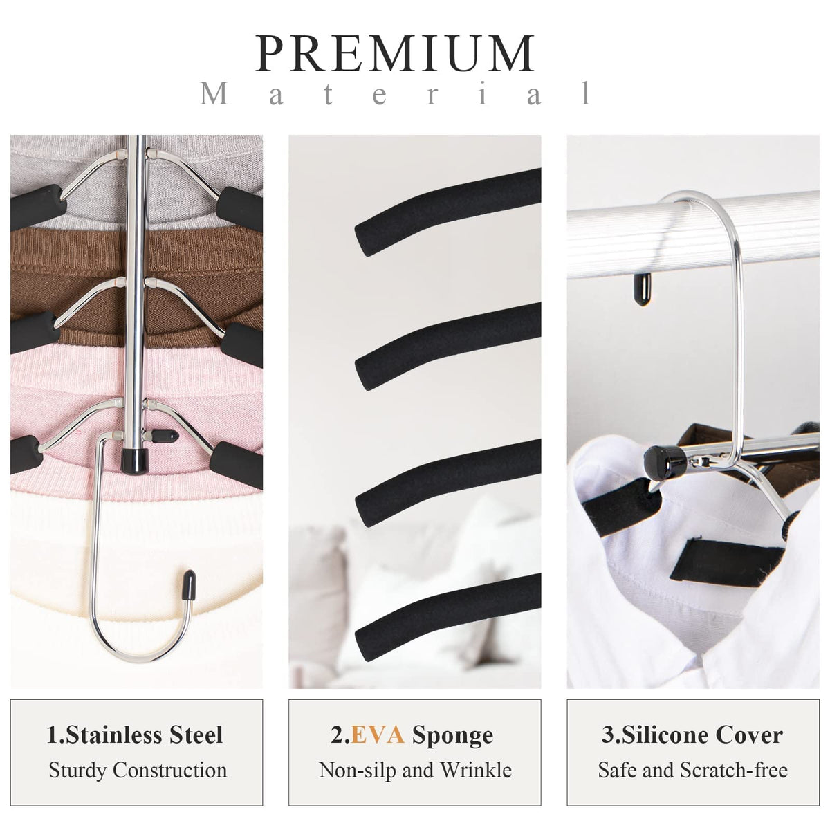 Shirt Hangers Space Saving, Non Slip 5 in 1 Coat Hangers, Black, 2Pack