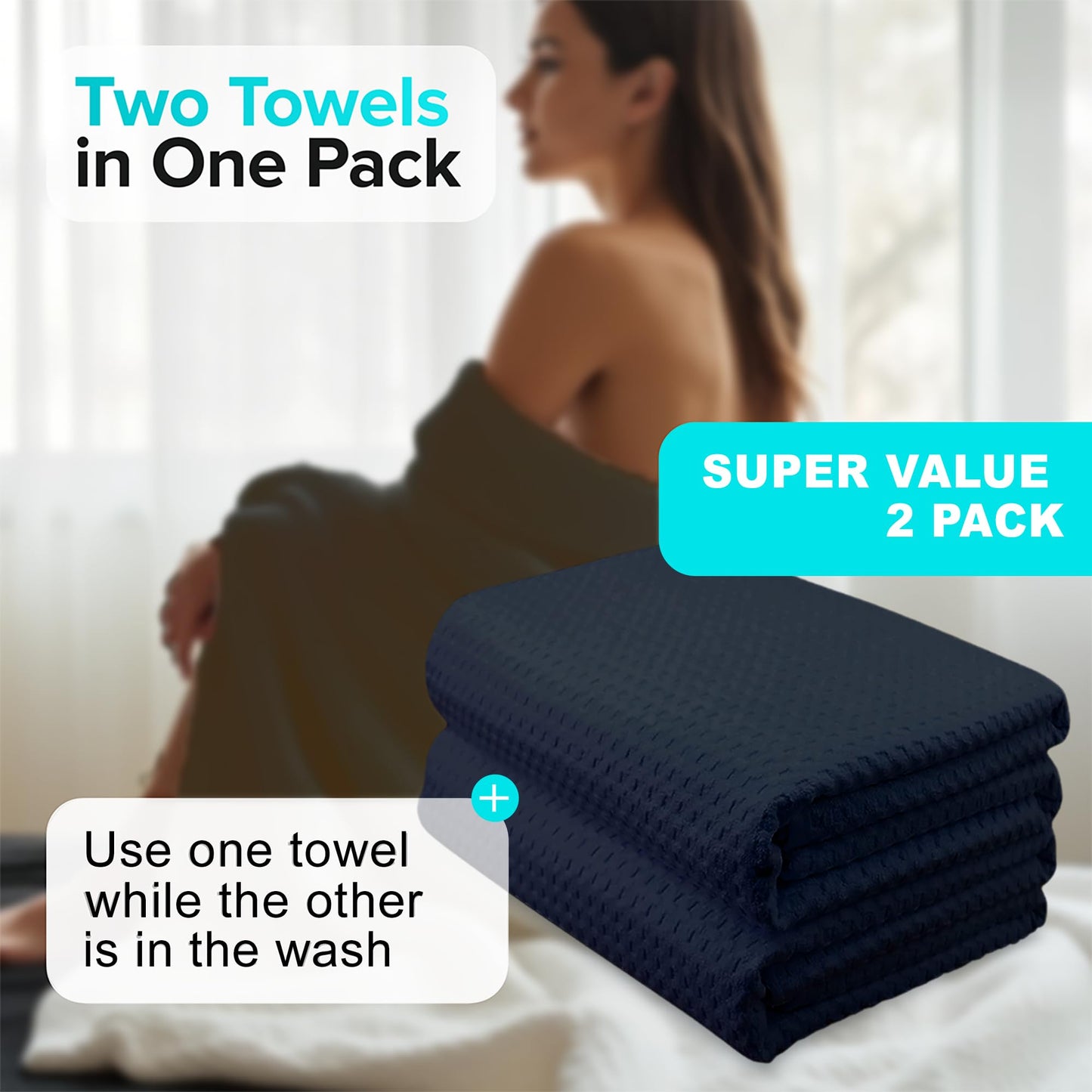REVIIV Sauna Blanket Insert Towel - 2 Pack Soft Black Cotton Waffle - Comfortable and Easy Home Sessions Minimal Cleanup - Super Absorbent Sauna Towel