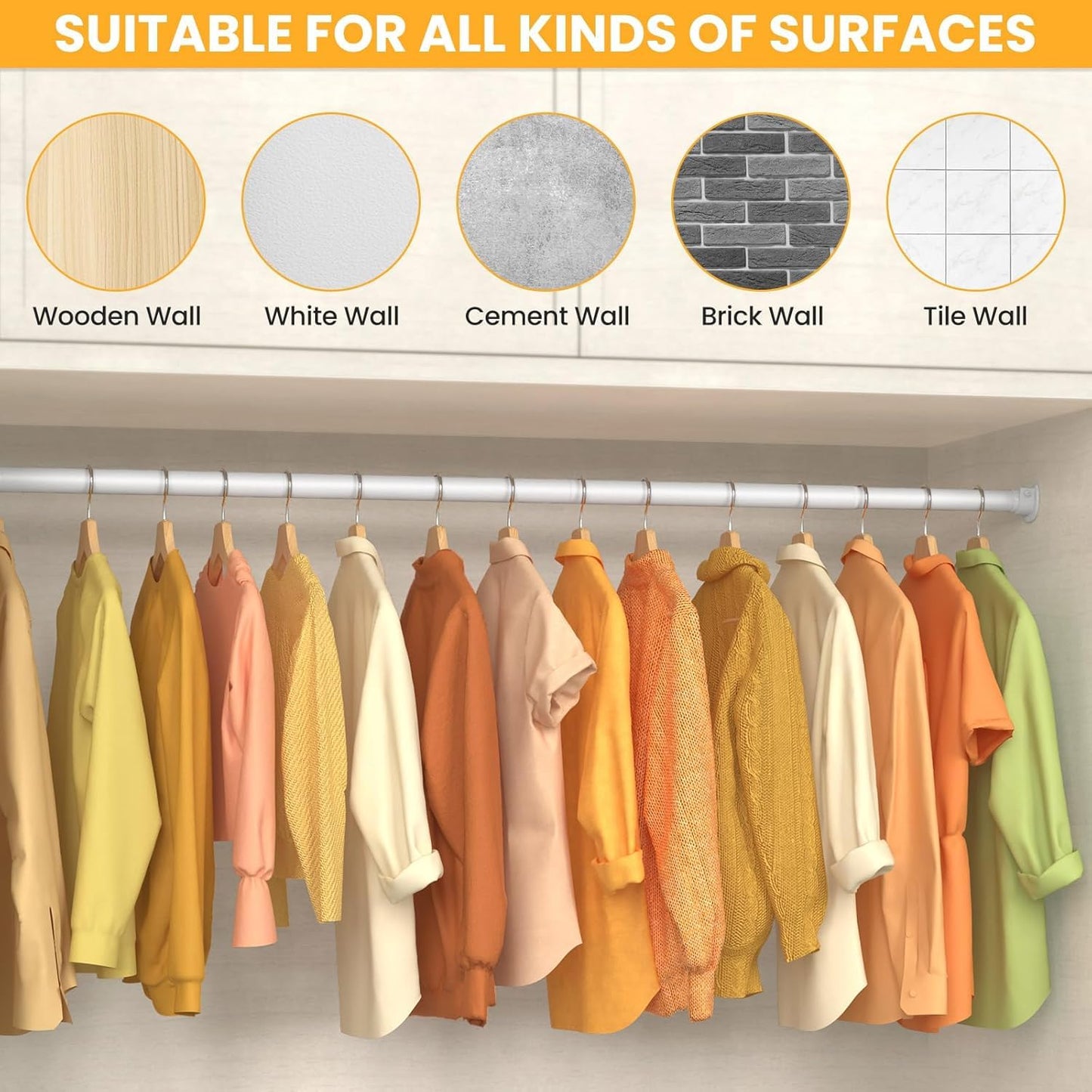 JWJK Adjustable Wardrobe Rail 43–103 cm, Heavy Duty 3.3 cm Metal Clothes Rail with Fittings, White Closet Rod for Wardrobes, Laundry Room & RV
