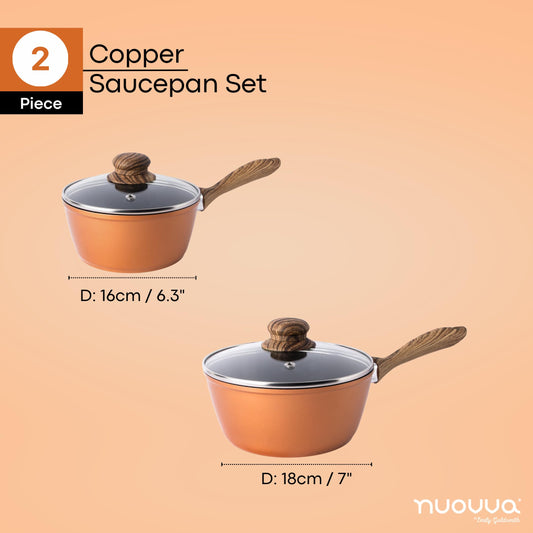 Induction Saucepan Set with Lid Non Stick Saucepan for Induction 2pcs Copper Sauce Pan 16cm, 18cm Saucepot Set by Nuovva