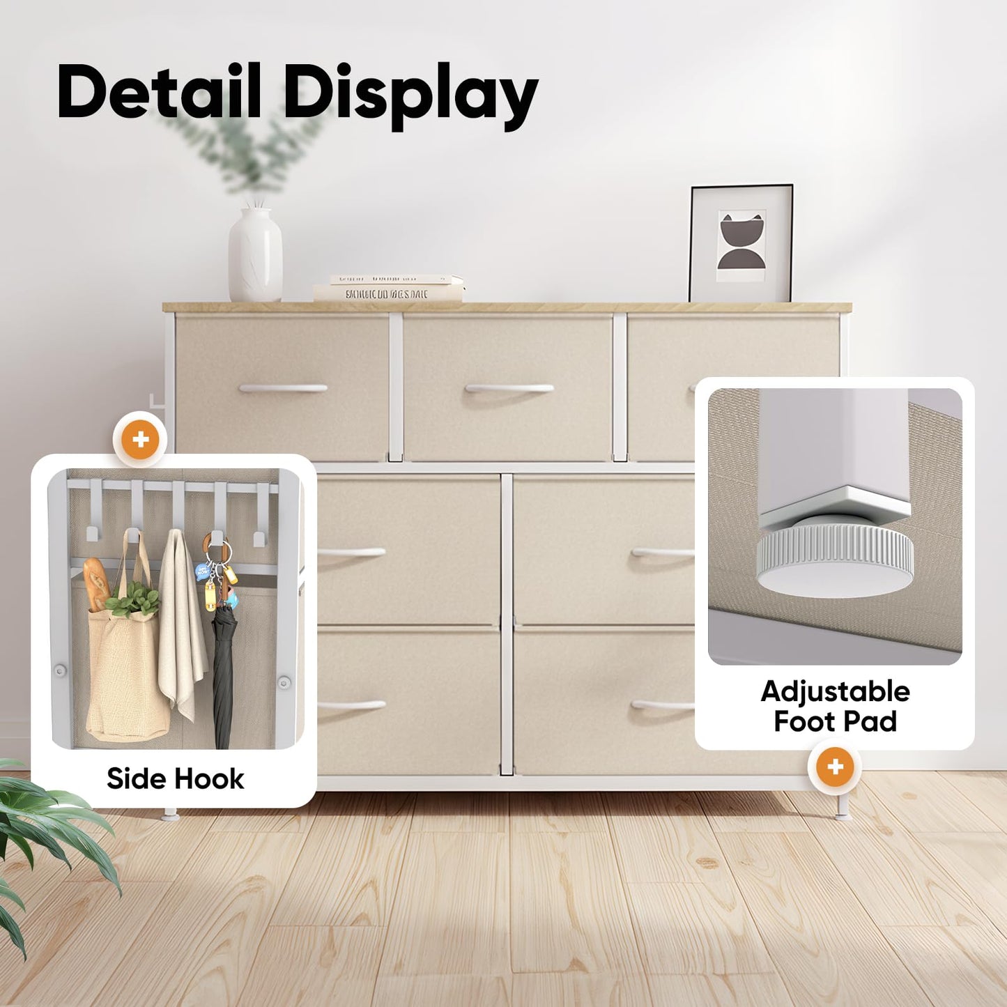 MAXLEAD Fabric Chest of Drawer with 7 Drawers, Home Storage Cabinet with Metal Frame & Wood Top, Large Capacity Dresser for Bedroom, Living Room