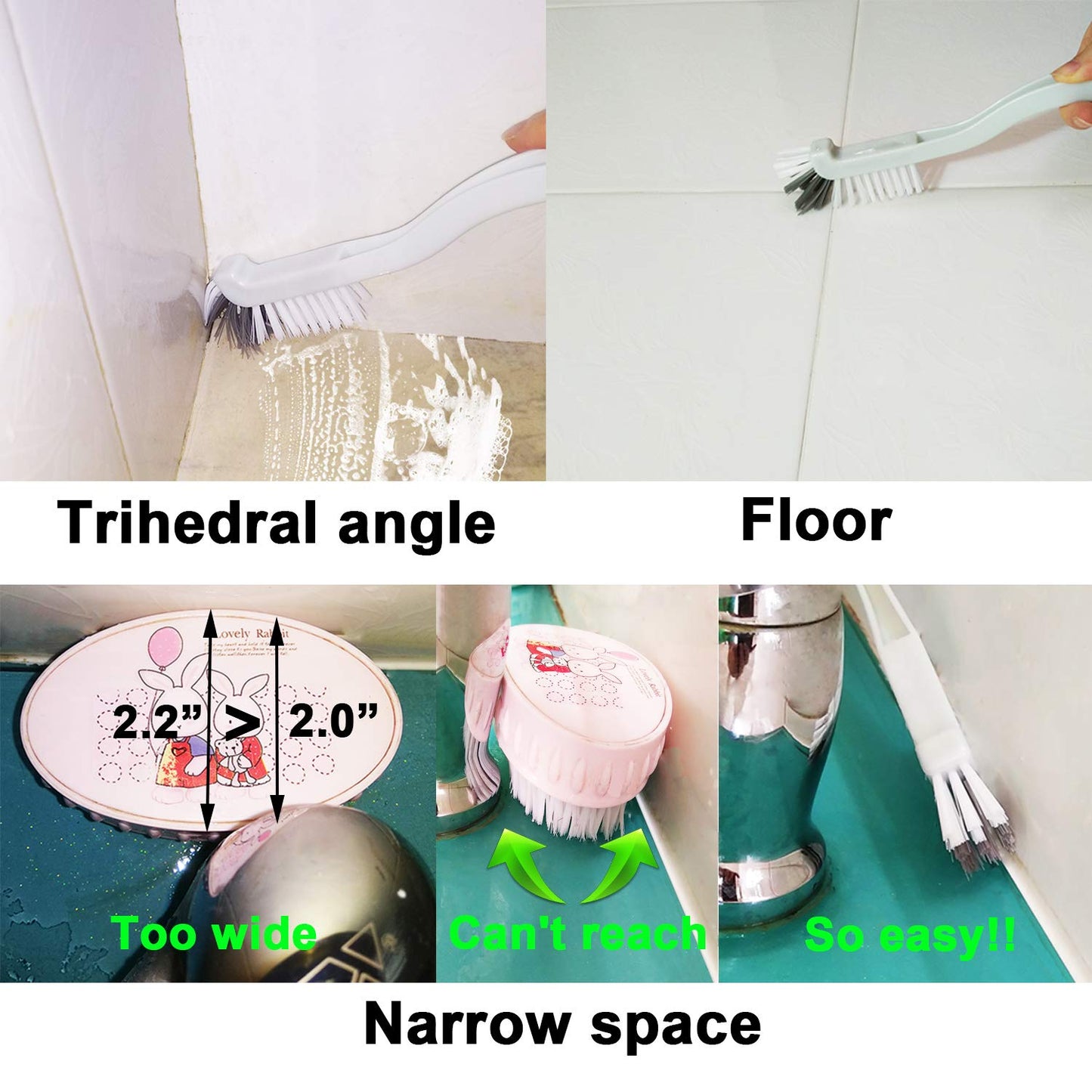 Bathroom Brushes Kitchen Cleaning Brush set Toilet bowl Brush Scrub Brush Home Cleaner Floor Stiff Bristles with Adhesive Hooks Plastic handle